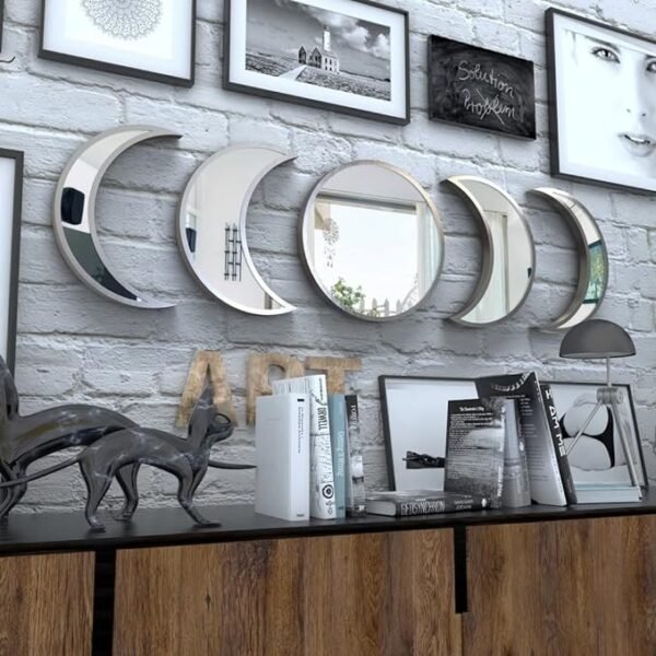 Black Magic Witch Moon Mirror - Announcing Love Bedroom Wall Decor - Moon Phase Mirror Set Modern Decor - Moon Mirror Wall Decor Great Gift for Home Living Room Bedroom Decorations (Silver) - Image 2