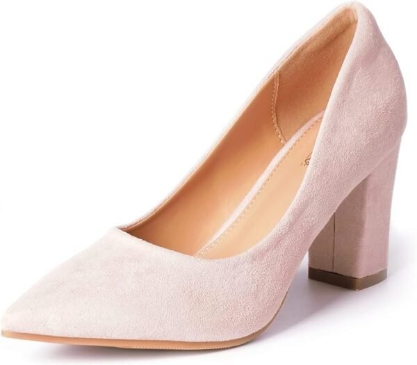 Heel The World Women's High Chunky Block Closed Toe Heels,Slip On Pointed Toe Work Dress Office Wedding Party Pumps Shoes - Image 3