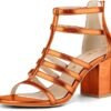 Allegra K Women's Cage Strappy Gladiators Chunky Heels Sandals